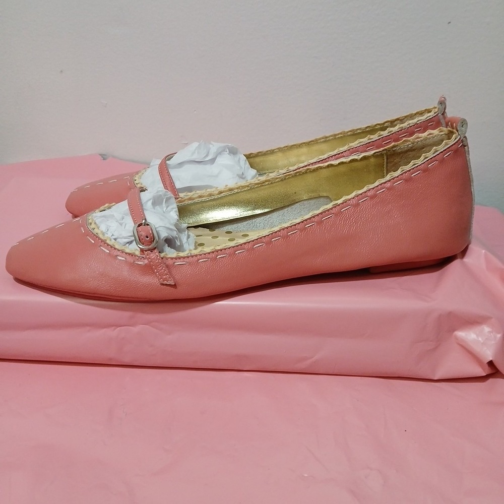Poetic License London Women's Size 11 Pink Leather Ivory Lace Mary Jane Flats - Picture 5 of 9